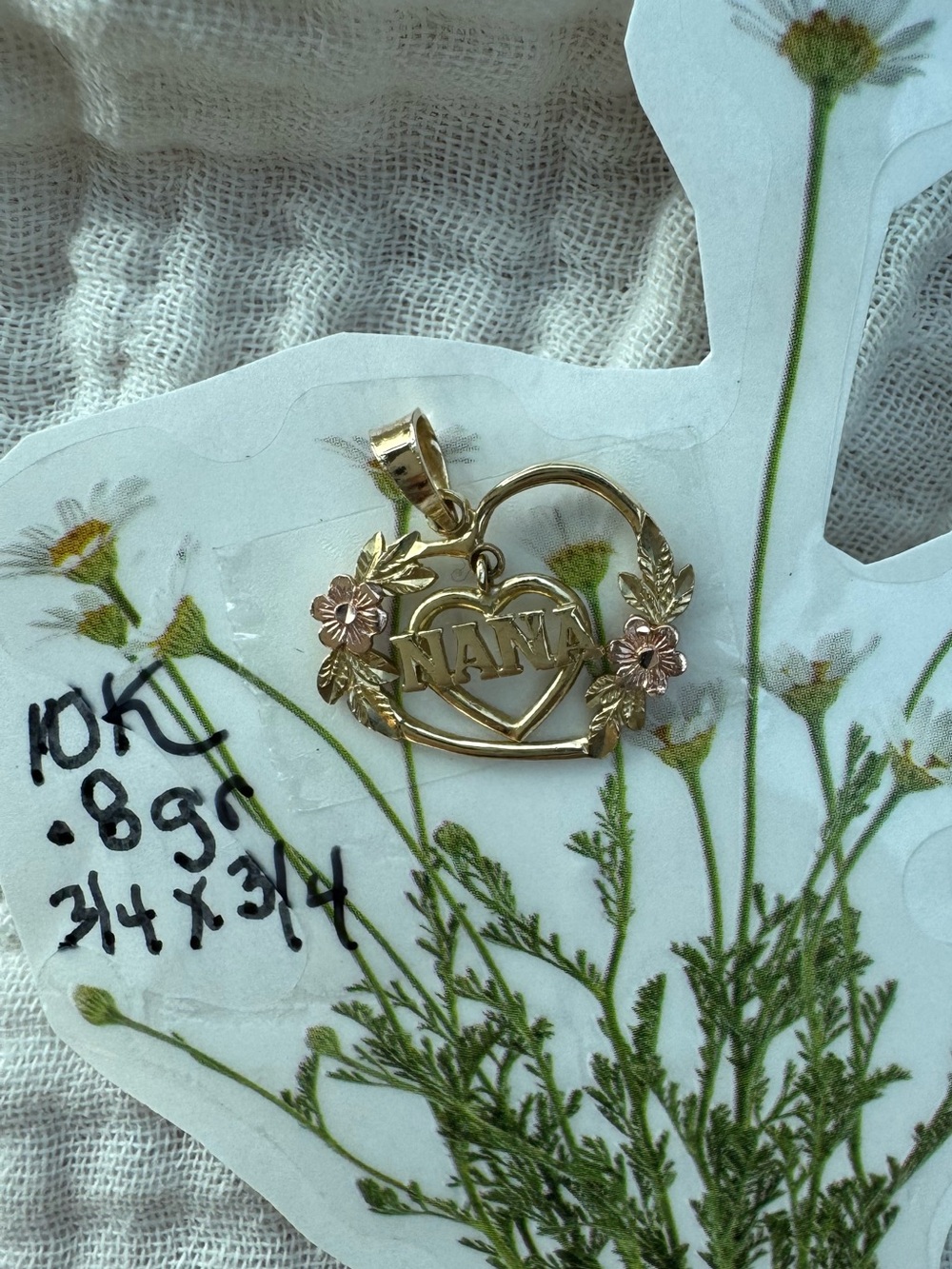 10k stamped and acid tested NaNa Gold Heart Pendant with Pink Flower Accents - Picture 2 of 2